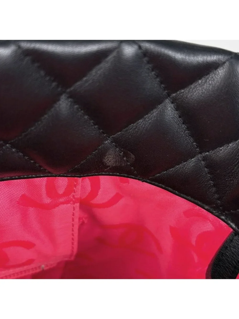Chanel Cambon Line Large Tote CC Logo Shoulder Bag Leather Black